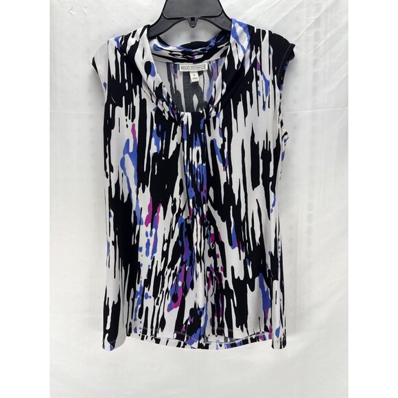 Dana Buchman Sleeveless Cowl Neck Blouse S Multicolor Abstract Stretch Top - Picture 2 of 6